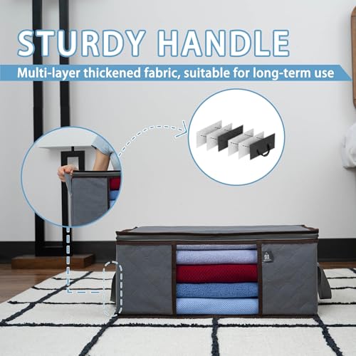 VENO 3 Pack Medium Clothes Storage Bag with Reinforced Handle 9.5 Gallon | Thick Container Bins Organizer for Blankets, Comforters, Bedding, Foldable w/ Sturdy Zipper, Clear Window, Grey(9.5 Gallon)