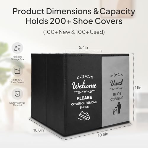 Opret 2 Compartment Large Shoe Cover Box Black Grey, Real Estate Agent Supplies, Disposable Shoe Cover Dispenser Box for Open House, Foldable Storage Bin