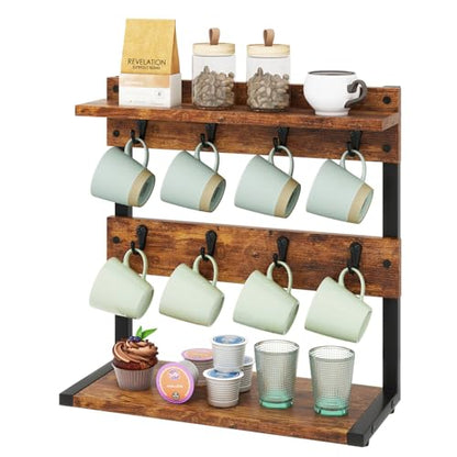 IBUYKE Countertop Mug Tree,Coffee Mug Cup Holder,Brown TBJ002H | Coffee Cup Holder Mug Display Organizer Mug Holders for Home Station Organizer Mug Stand Rack for Countertop Kitchen