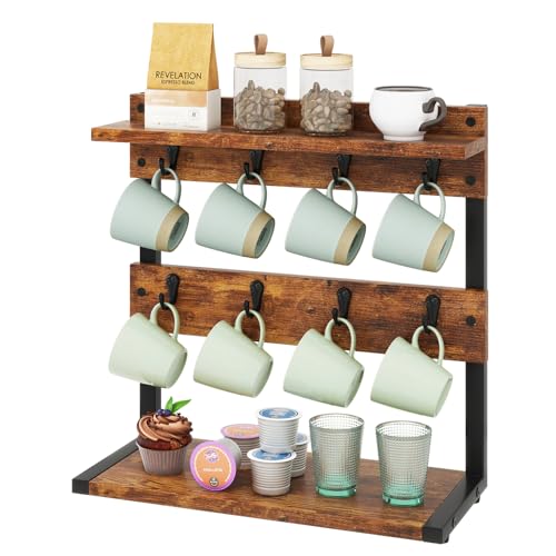 Countertop Mug Tree,Coffee Mug Cup Holder,Brown TB... (Rustic Brown | Metal)