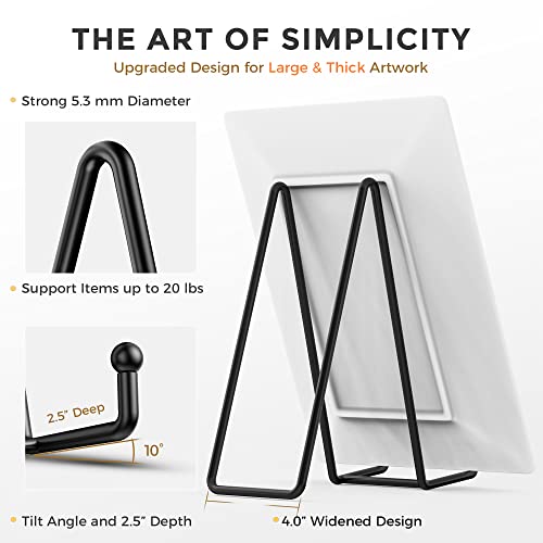 TR-LIFE 4 Pack 10 Inch Large Plate Stands for Display - Metal Plate Holder Stand + Picture Stand + Small Easels for Decorative Plate, Platter, Book, Plaques, Photo Frame, Tabletop Art