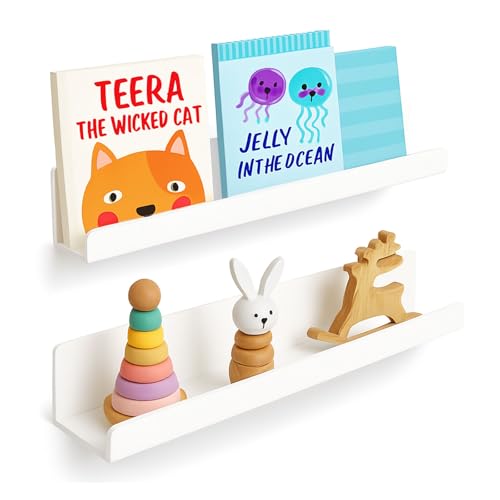 2 Pack Magnetic Book Shelf for Whiteboard - 17 Inch Reusable Acrylic Magnetic Shelves, Holds 11 lbs, Magnetic Book Display for Classrooms, Kitchen(White)