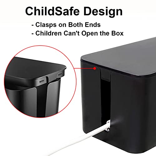 DUNCHATY Cable Management Box 3 Pack - Cord Organizer Box for Desk TV Computer - Large Medium Small Power Strip Cover & Wire Hider - Child & Pet Safe ABS Cord Box with Cable Ties - Black