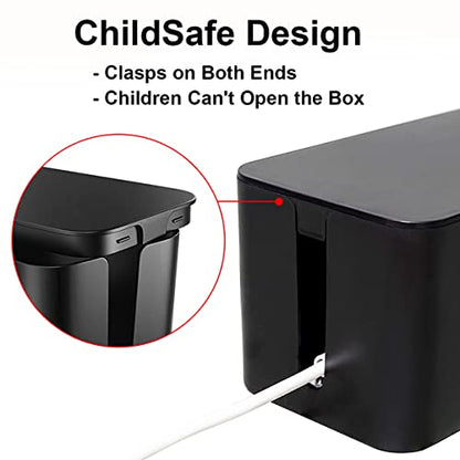 DUNCHATY Cable Management Box 3 Pack - Cord Organizer Box for Desk TV Computer - Large Medium Small Power Strip Cover & Wire Hider - Child & Pet Safe ABS Cord Box with Cable Ties - Black