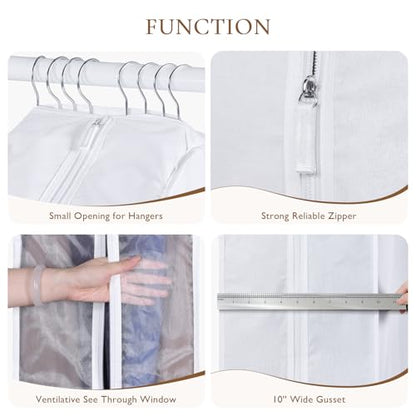 Univivi 40 Inch Cotton Garment Bags for Hanging Clothes 2 Pack, White | Breathable Cotton Fabric, Strong Zipper, Organza Window, 10in Wide Gusset Fits 6 Hangers, Perfect for Suits, Coats, Jackets