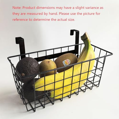Basket with Hook, Grid Storage Basket, Over the Cabinet Door Organizer, Wire Hanging Basket with Hook Over the Railing, Under Sink Kitchen Cabinet, Pantry, Bathroom, Black, 2 Pack