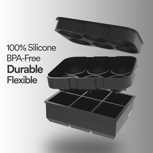 Silicone Ice Cube Trays with Lids, Large 2 Inch Cubes & Spheres Set | Large Silicone Molds, 2 Inch Cubes & Spheres, Lids Included, Set of 2, for Whiskey Bourbon & Cocktails
