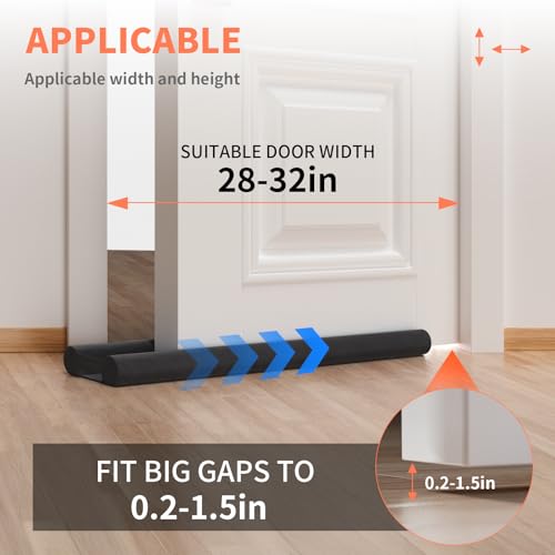 BKSAI Under Door Draft Stopper, 28-32in, Black | For Bottom of Door, Upgraded Under Door Gap Filler for Big Gap, No Folding Required, Soundproofing, Door bottom seal