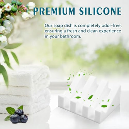 Silicone Soap Dish Self Draining with Suction Cups (White, 1 Pack) | Waterfall drainage design drains fast to keep soap dry non-slip silicone base, practical soap saver for bathroom & kitchen