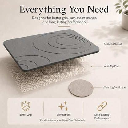 Stone Bath Mat for Bathroom – Quick Dry Diatomaceous Earth Shower Mat, Non-Slip Super Absorbent Diatomite Stone Bath Mats, Fast Drying Natural Floor Mat for Bathroom Kitchen (23.6"x15.4")