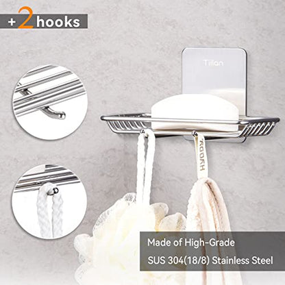 Self Adhesive Bar Soap Dish for Shower, Bathroom Soap Holder Wall Mount – Stainless Steel, Silver