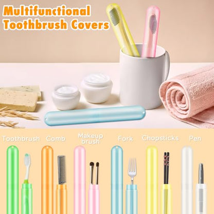 24PCS Large Travel Toothbrush Holders Covers in Bulk, Kids Classroom Plastic Pencil Case, Portable Toothbrush & Toothpaste Case Storage for Back to School Travel Home Use (6 Colors)