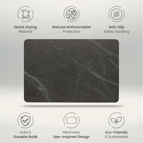 Quick Dry Shower Stone Bath Mat, Super Absorbent & Non-Slip 24 x 16 Inch Diatomaceous Earth Mat, Durable & Easy to Clean Diatomite Bath Mat for Bathroom Floor/Kitchen (Charcoal)