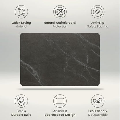Quick Dry Shower Stone Bath Mat, Super Absorbent & Non-Slip 24 x 16 Inch Diatomaceous Earth Mat, Durable & Easy to Clean Diatomite Bath Mat for Bathroom Floor/Kitchen (Charcoal)