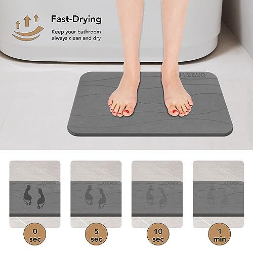 Stone Bath Mat, Diatomaceous Earth Shower Mat, Non-Slip Super Absorbent Quick Drying Bathroom Floor Mat，2 Pack, Grey
