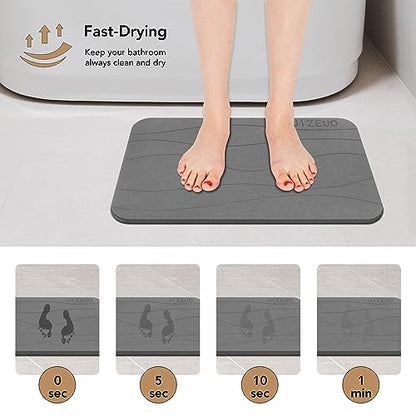 Stone Bath Mat, Diatomaceous Earth Shower Mat, Non-Slip Super Absorbent Quick Drying Bathroom Floor Mat，2 Pack, Grey