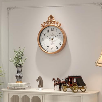 Small French Decorative Wall Clock, Gold Antique | Vintage Boho Style, Silent Battery Operated Wall Clocks for Farmhouse,Kitchen,Bathroom,Bedroom (10.23" H x 7.7" W)
