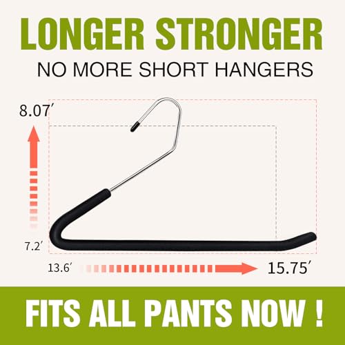 Foam Padded Non Slip Women Men Slacks Trouser Pants Hangers Black Long 10 | No Crease, Rubber Grip, Thick Sponge Felt Coated Covered, Coat Dress Suit Clothes, Chrome Heavy Duty, Space Saving Open Ended