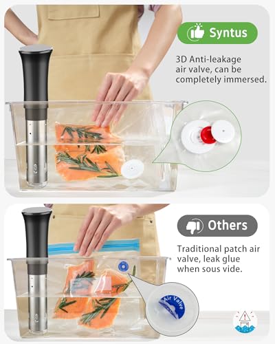Syntus 60 Pcs Reusable Vacuum Sealer Bags for Food, S+M+L | 8x10+10x13.8+11.8x13.8, Upgraded Air Valve, Microwave Freezer Sous Vide, Food Storage, Leak-Proof, for Compact Vacuum Sealer