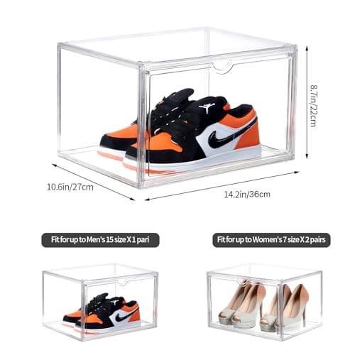 Sneaker Shoe Display Case,Shoe Box with Clear Magnetic Door,Thicken & Sturdy Organizer Containers Stackable,Fit Shoe Size Up to US 14 (X-Large) (X-Large)