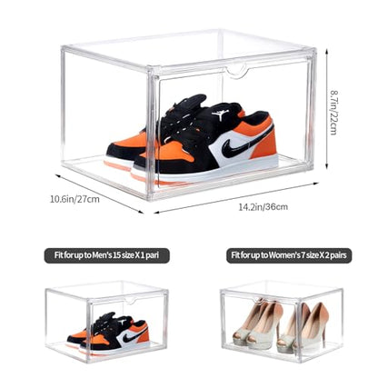 Sneaker Shoe Display Case,Shoe Box with Clear Magnetic Door,Thicken & Sturdy Organizer Containers Stackable,Fit Shoe Size Up to US 14 (X-Large) (X-Large)