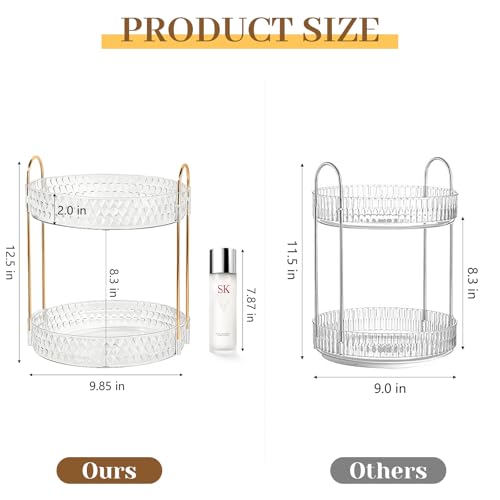 Large Capacity Rotating Makeup Organizer Perfume Stand Holder, 2 Tier Clear | Skincare Storage for Dresser 360° Spinning Bathroom Counter Organizer for Vanity Lazy Susan Turntable