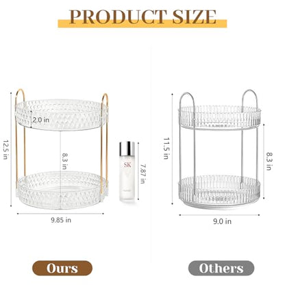 Large Capacity Rotating Makeup Organizer Perfume Stand Holder, 2 Tier Clear | Skincare Storage for Dresser 360° Spinning Bathroom Counter Organizer for Vanity Lazy Susan Turntable