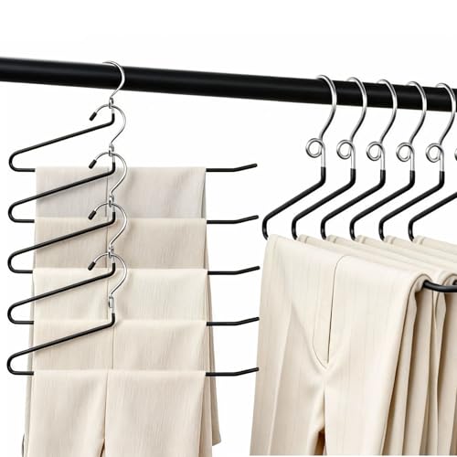 Pants Hangers Space Saving - 20 Pack Non Slip Metal Hangers for Closet Multiple Layers,Open Ended Pants Hangers for Jeans Trouser Slacks (20, Black)