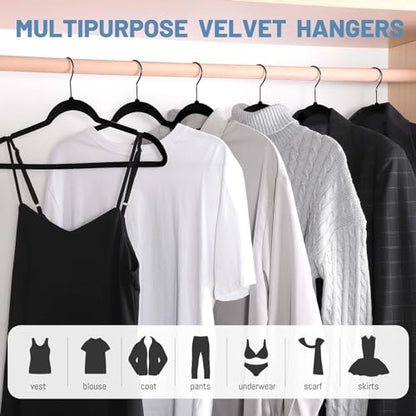 HOUSE DAY Black Velvet Hangers 60 Pack, Non Slip Felt Hanger, Slim Velvet Clothes Hangers for Suits, Shirt, Heavy Duty Coat Hanger for Closet | Slim Velvet Clothes Hangers for Suits, Shirt, Heavy Duty Coat Hanger for Closet