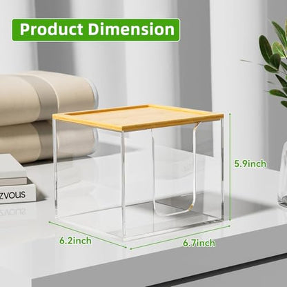 VITVITI Disposable Face Towel Holder Box, Acrylic Facial Towel Container for XL Clean Skin Club, Large Disposable Face Towels Storage with Bamboo Lid, for Bathroom, Vanity Makeup, Clear
