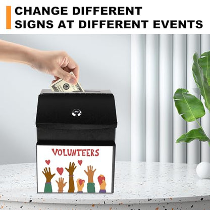 Suggestion Boxes with Magnetic Sign Holder, Metal Donation Boxes | Wall Mounted Ballot for Fundraising and 50 Free Suggestion Cards, with 2 Keys 8.4 x 5.8 x 7.0 inch,Black