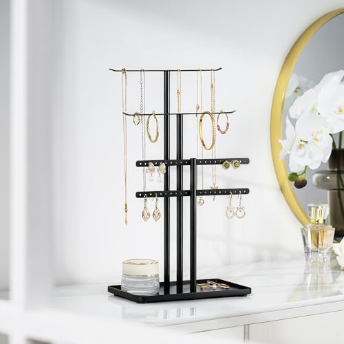 pickpiff Black Jewelry Stand Holder Organizer: 14.5" Sturdy Hanger for 80 Pcs Jewelry, Jewlery Tower for Display Necklace, Earring, Bracelet, Watch