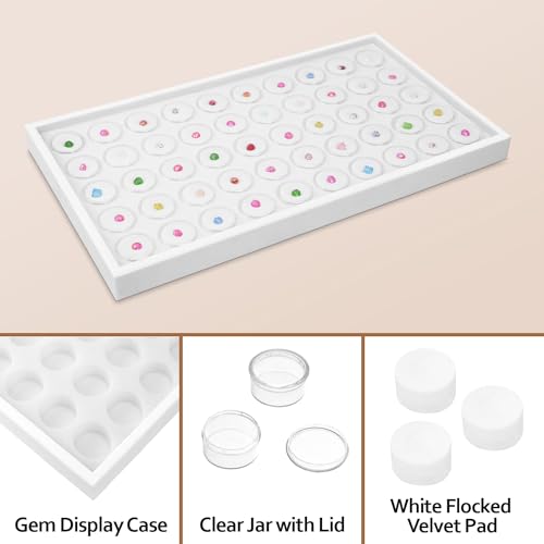 Ikee Design 50 White Foam Gem and Bead Storage Jars Stackable Display Tray | Jewelry Storage Jars Showcase Stackable Tray Storage Box for Collectibles, Home Organization, 14.75 W x 8.25 D x 1 H in