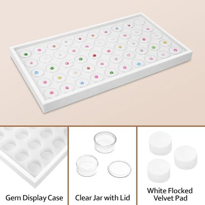 Ikee Design 50 White Foam Gem and Bead Storage Jars Stackable Display Tray | Jewelry Storage Jars Showcase Stackable Tray Storage Box for Collectibles, Home Organization, 14.75 W x 8.25 D x 1 H in
