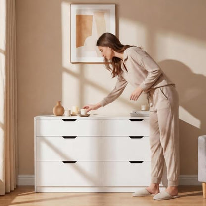 YESHOMY Dresser for Bedroom, 47.2" Modern Wood Chest with 6 Drawers, White | Two Drawer Sizes, Anti-Tip, Storage Cabinet & TV Stand for Living Room, Closet, Entryway