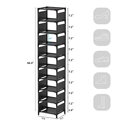10-Tier Vertical Shoe Rack, Tall Narrow Shoe Shelf Space Saving Organizer for Entryway Door Small Space
