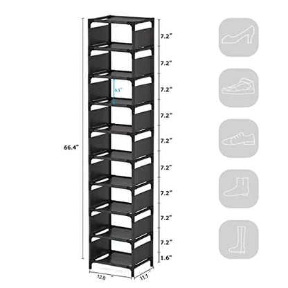 10-Tier Vertical Shoe Rack, Tall Narrow Shoe Shelf Space Saving Organizer for Entryway Door Small Space