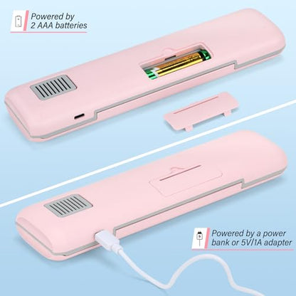 Toothbrush Sanitizer Case Travel Toothbrush Covers Case for Houshold and Traveling Power by AA Battery or USB-C Pink