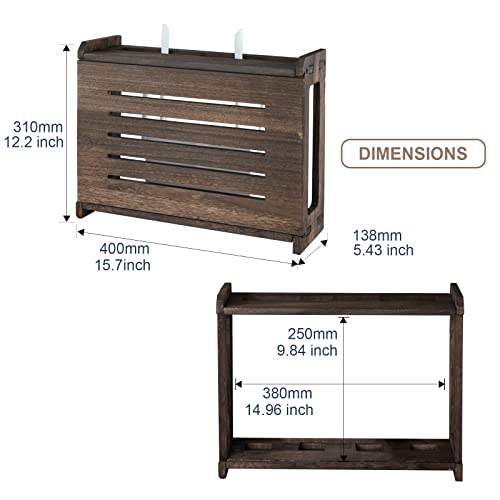 Wooden Router Shelf Wall Mount WiFi Router Storage Box Modem Cable Router Cover Organized Power Strip Cable Management Hider Rack Need Assembly 14.9 * 9.8 * 5.4 in (L* H * W)