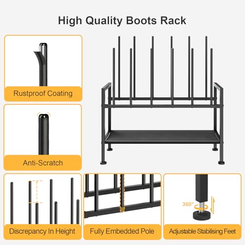 DIMJ Free Standing Shoe Racks - 3-Tier Boot Rack, Black Metal Storage Organizer for Tall Boots, Sneakers, Closet Organizer, Multiuse Shoe Rack, Fits 6 Pairs