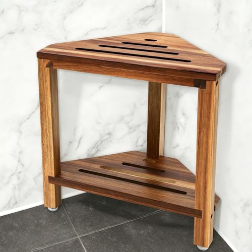 IBosins Corner Shower Stool for Shaving Legs Small Bench with Storage Shelf