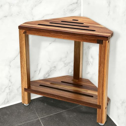 IBosins Corner Shower Stool for Shaving Legs Small Bench with Storage Shelf