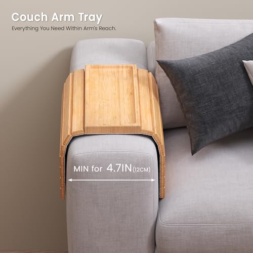 2 Pack Bamboo Folding Sofa Arm Tray with Anti-Slip Pad (Natural) | Couch Armrest Tray,Foldable Build, Space-Saving Storage, No Assembly, easy to clean, universal arm fit,Gift box