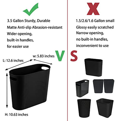 Small Trash Can, 3.5 Gallon Slim Garbage Can Plast... (Black | Plastic)