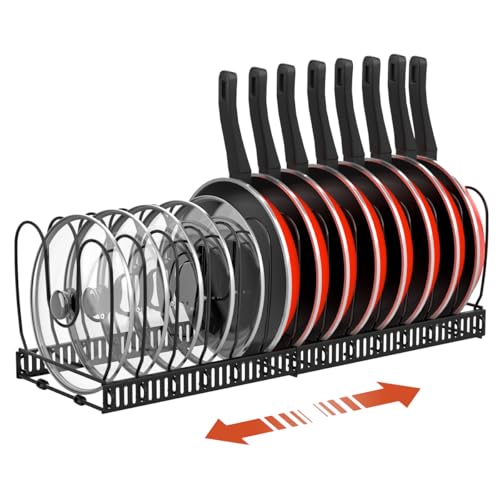 Housolution Pot and Pan Lid Organizer Holder Storage Rack, Black | 12"-23" Expandable, 14 Adjustable Dividers, Sturdy Metal Construction, Easy Assembly
