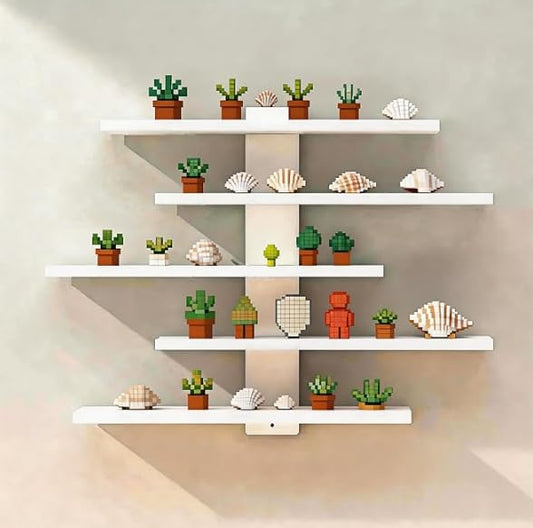 No Drill Wall Shelf, 5-Tier White Floating Shelves... (5 Count | White | Engineered Wood)