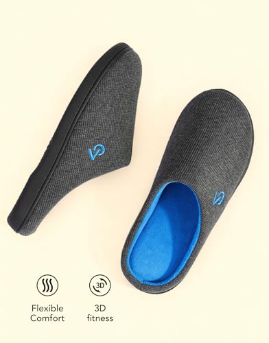 VeraCosy Men's Two-Tone House Slippers Memory Foam Indoor Rubber Sole | Memory Foam,Slip on,Two-Tone,Supportive,Comfy,Non-slip sole,Indoor and Outdoor