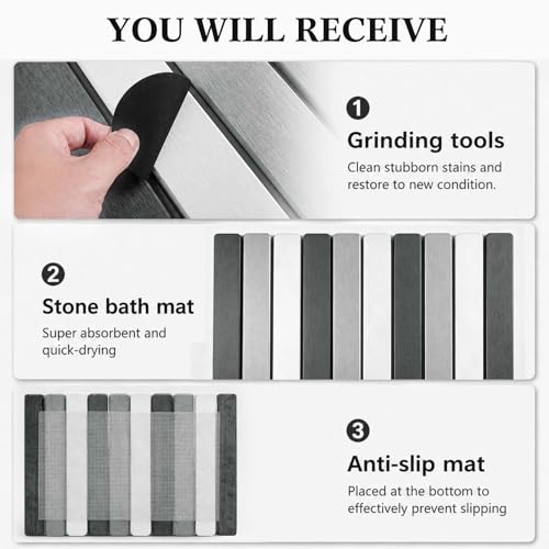 Stone Bath Mats for Bathroom, 23.6 x 15.3 Inch Foldable Super Absorbent Diatomaceous Earth Bath Mat, Non Slip Quick Drying Bathroom Shower Rugs, Easy to Clean and Storage(Square Edge)