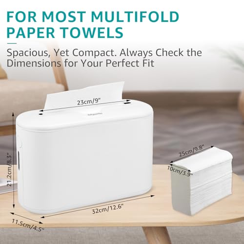Multifold Paper Towel Dispenser Countertop, White | Commercial Hand Towel and Napkin Holder, Non-Slip ABS Base, Fits Trifold, C-Fold and Z-Fold Towels