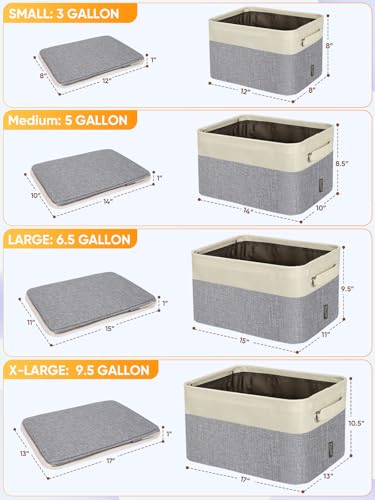 BALEINE 3 Pack Fabric Closet Storage Bins for Shelves, Linen Closet Organizers and Storage, Decorative Baskets for Organizing, Shelf, Clothes, Home, Office (Grey, 15"x11"x9.5")